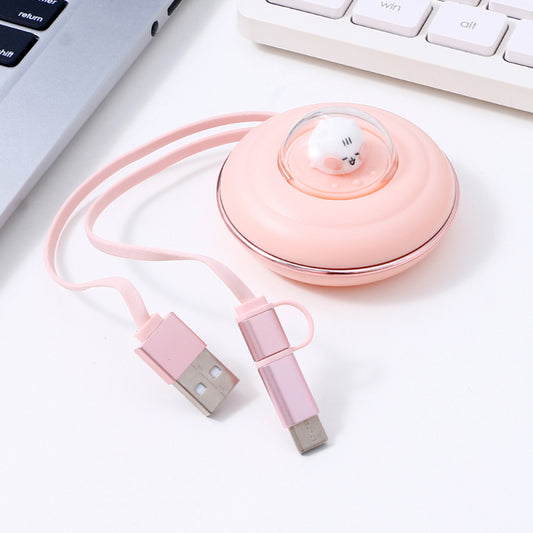 ICARER FAMILY UFO Shaped MICRO&TYPE-C 2-in-1 Data Cable(Pink)-AK104A1